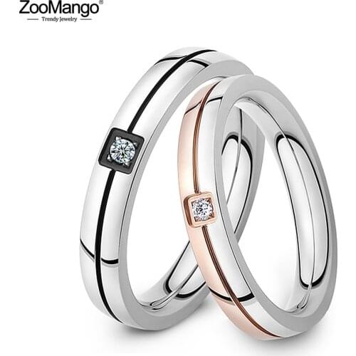 ZooMango Mosaic Cubic Zirconia Ring Stainless Steel Shinning Crystal Couple Ring Forever Love For Romantic Wedding Rings ZR19102