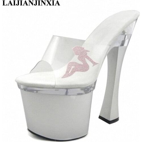 LAIJIANJINXIA Women New 18cm Square High Heels Platform Slippers Night Club Party Wedding Dress Dancing Shoes Pole Dance Shoes