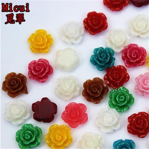 Micui 100pcs/lot 11.5mm Randomly Send Mix Color Rose flowers Flatback Resin rhinestone appliq Garment Accessories No Hole ZZ460A