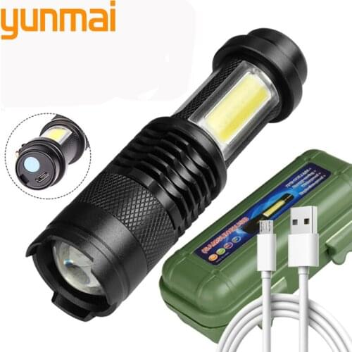 Mini LED Flashlight With Built-in Battery Lantern Flashlamp Aluminum 2000lm Sports Bulb Shockproof XP-G Q5 Adjustable Zoom Light