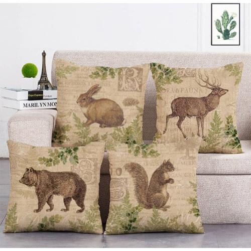 Animal Cushion Covers Retro Rabbit Bear Squirrel Hrow Pillows Cover Sofa Bed Decorative Livingroom Pillows Case T299