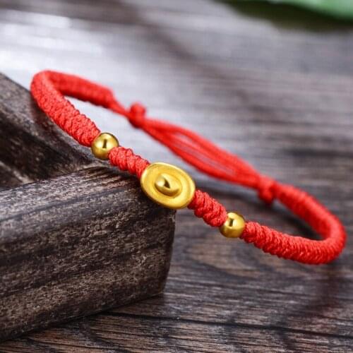 New Pure 999 24K Yellow Gold Bracelet 3D 13*8mm Lucky Ingot & 3mm Beads Fine Knitted Chain