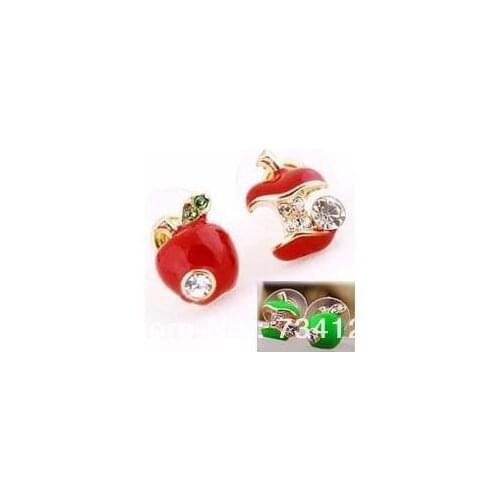 New Style (Red\Green) Rhinestone Apple Earrings Jewelry Wholesale