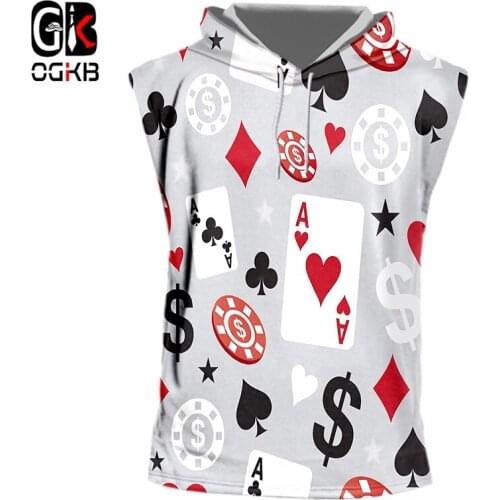 OGKB New Arrival Women/mens Funny Print Poker Game 3d Hooded Tank Top Homme Bodybuilding Fitness Casual Tanks Sleeveless Hoodie