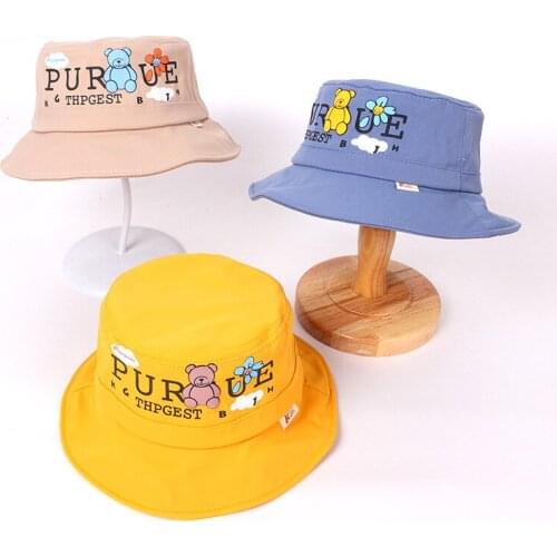 Doitbest 2021 Kids Cotton Bucket Hats Summer Panama Cute bear Sun Cap Spring Baby Boy Girls Outdoor Beach Fisherman Hat