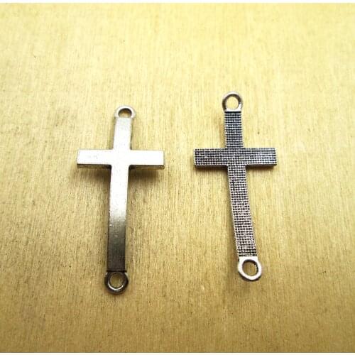 20pcs 37x16mmCross charms, Sideways Cross Charm Connector Pendant DIY necklace/ bracelets charms antique silver tone