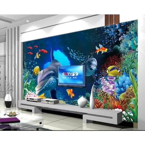 Custom photo wallpaper murals 3D Mediterranean scenery Dolphin Bay Lovers symbolize love TV background wall papers living room
