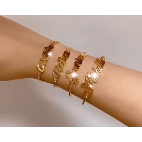Custom Name Bracelet For Women Scriptina Font Bangle Personalised Stainless Steel Bracelet Birthday Jewelry Gift 2020 Dropship