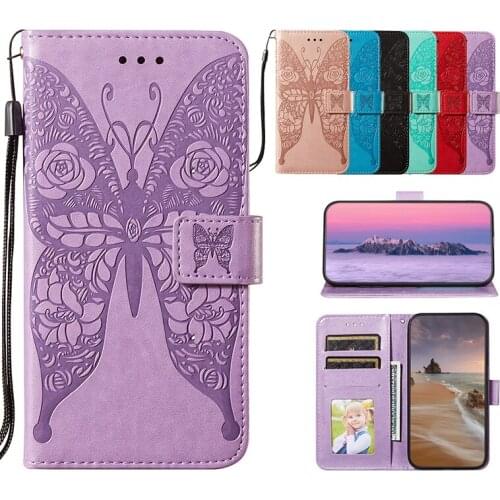 New Rose butterfly Flip Leather Case For iPhone 12 11 PRO XS MAX X XR XS 8 7 PLUS SE 2020 Embossed Fashion Shockproof Case Cover