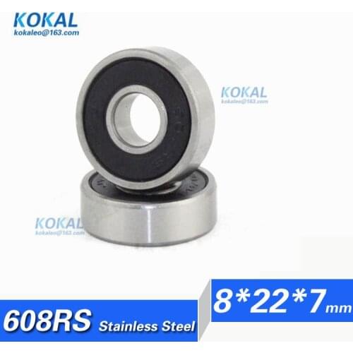 [S608RS]Free Shipping 10pcs Stainless steel inner diameter 8mm deep groove ball bearing double rubber seal 608RS 608RZ 8*22*7mm