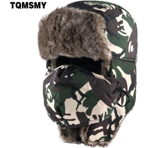 TQMSMY Camouflage ear flaps hat men ushanka snow caps unisex bomber hat women winter hats for mens masks cap casual warm bone