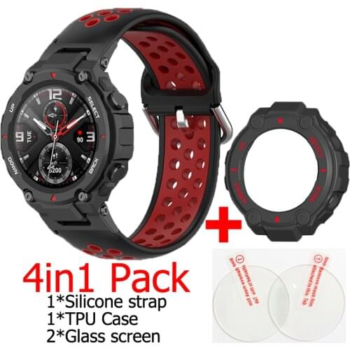 4in1 Silicone Band Bracelet Sport Wristband For Huami Amazfit T-Rex Strap For Xiaomi Amazfit T REX case cover glass screen film