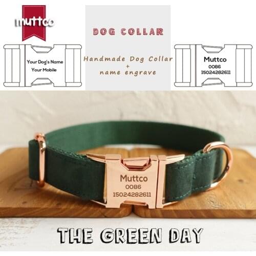 MUTTCO Engraved dog collar with nameplate for dog high quality collar for dog THE GREEN DAY design dog collar 5 sizes UDC019M