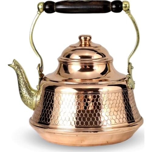 SONAYCOPPER Heavy Gauge 1mm Thick Honeycomb Pattern Copper Tea Pot Kettle Stovetop Teapot (2,400 Ml-2,11 Quart)