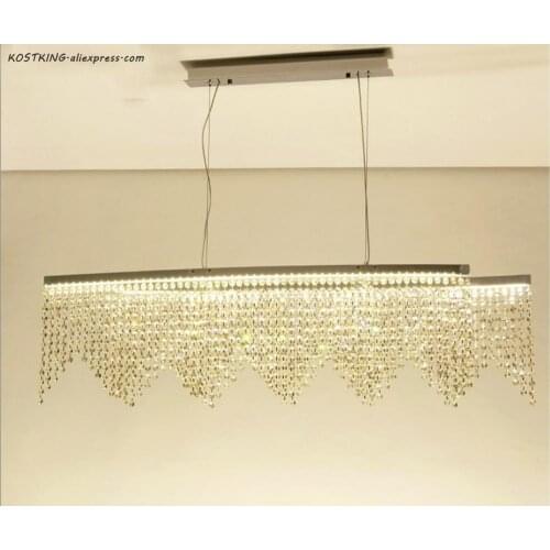 Modern Lustre Chrome Steel Lustre K9 Crystal Led Dimmable Pendant Lights Dining Room Led Chip Luminaria Hanging Lamp Fixtures