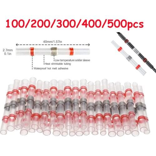 Heat Shrink Soldering Terminals AWG22-18 Insulated Butt Wire Connectors Waterproof Seal Tinned Copper Solder Terminal Sleeve