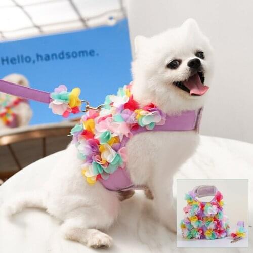 Sweety 3D Floral Dog Harness and Leash Set Adjustable Pet Harness Vest for Small Medium Dogs Walking Outdoor Dog Accessroies