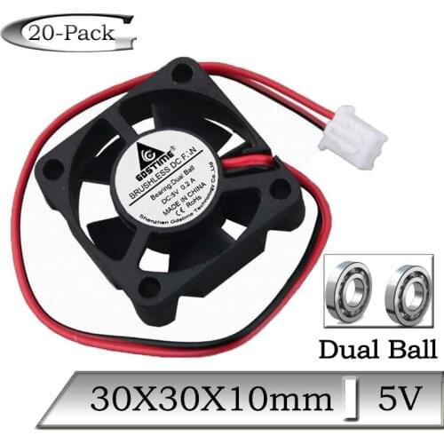 20Pcs/Lot Gdstime DC 5V 30mmx10mm 30mm Brushless Axial Dual Ball Heatsink Cooling Fan 3010B 3cm 3D Printer Mini Cooler Fan