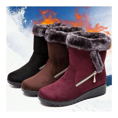 Womens Snow Boots Warm Short Fur Plush Winter Ankle Plus Size Platform Ladies Suede Zip Shoes Female Comfortable