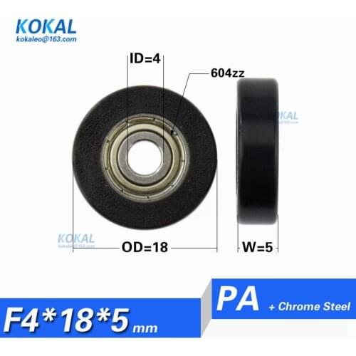 [F0418-5]1PCS/lot micro minisize 604zz ball bearing coated POM pulley wheel Flat type plastic POM bearing wheel roller 4*18*5mm
