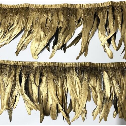 2Meter Spray Gold Rooster Tail Coque Feather Trim Ribbon Pheasant Feathers for Crafts Clothes Plume Decoration Needlework Plumas
