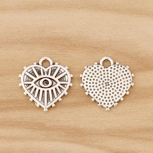 20 Pieces Tibetan Silver Evil Eye Heart Shape Charms Pendants for DIY Necklace Bracelet Jewellery Making 16x15mm