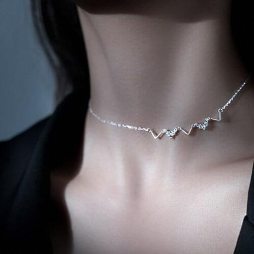 925 Sterling Silver Heart Rate Shiny Zircon Wave Elegant Charming Choker Chaming Necklace Handmade Jewelry for Women Gift New