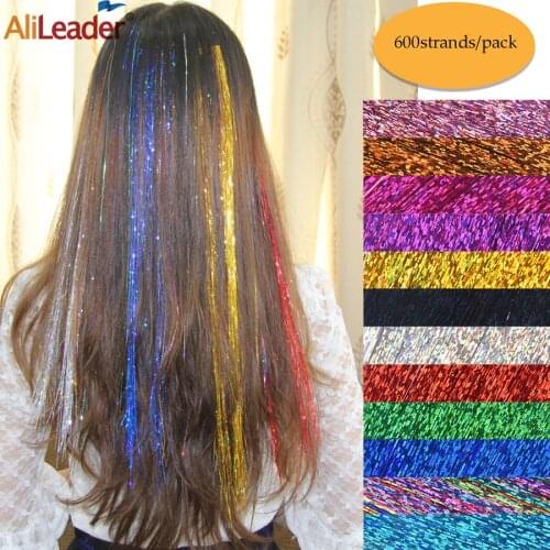 Alileader 600stands/pack Sparkle Hair 12colors Tinsel Hair Party Highlight Rainbow Synthetic Hair 48 Inches Fairy Extension Hair