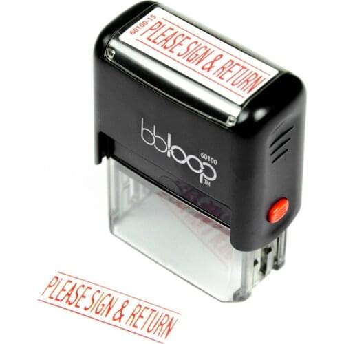 BBloop "PLEASE SIGN AND RETURN" Self-Inking Stamp. Rectangular. Laser Engraved. RED