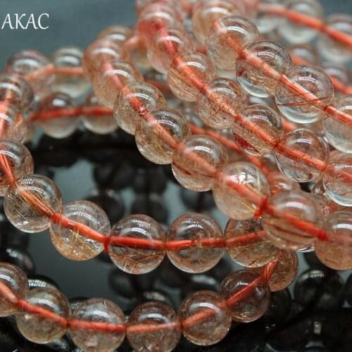 Free shipping AKAC 9.5-10.5mm/19-20beads natural red copper rutilated quartz bracelet copper rutile 1bracelet/lot