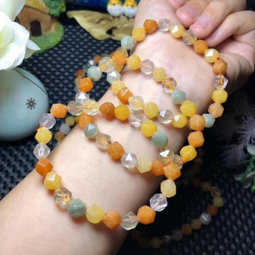 Natural 8mm Faced Shape Mixed Rutilated Quartzs Beads Bracelet Women Men Semi-precious stones Jewelry Gift