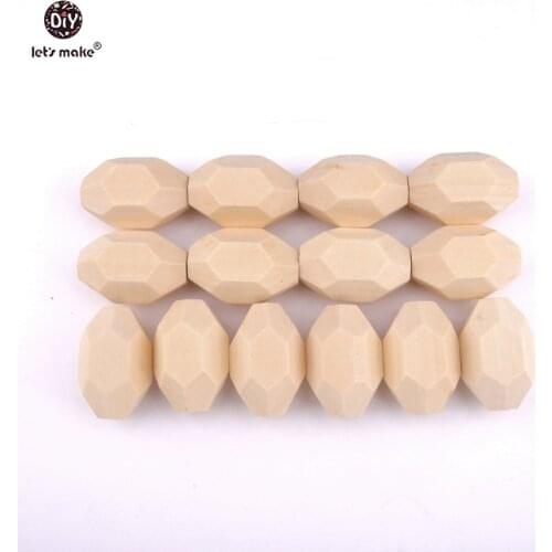 Lets Make Unfinished Wood Beads Geometric Polygon Beads 40pcs 32*22mm DIY Teething Jewelry Nursing Necklace Wooden Teether