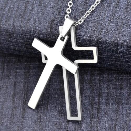 Fashion Stainless Steel Two Cross Pendant Religious Jewelry Necklace 20" chain included Wholesale