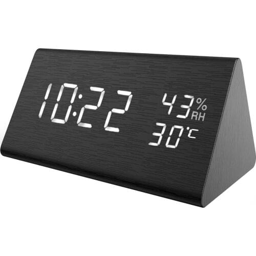 Creative Digital Clock Wooden Electronic LED Time Display Temperature and Humidity Detect Clock For Bedroom Alarm Clock