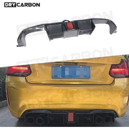 For BMW M2 F87 2 Series Coupe 2016 2017 2018 Carbon Fiber Rear Bumper Lip Spoiler Diffuser With LED light Car Styling FRP