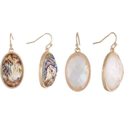 E7478 ZWPON Faceted Oval Abalone Earrings for Women Fashion Gold Color Shell Drop Earrings Jewelry Wholesale