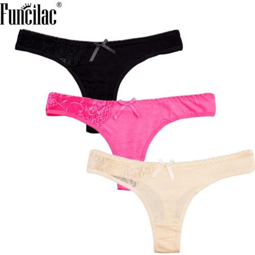 FUNCILAC Women Thongs and G Strings Sexy Lace Transparent Tanga Knickers Underwear Womens Panties Intimates Briefs 3pcs/Lot