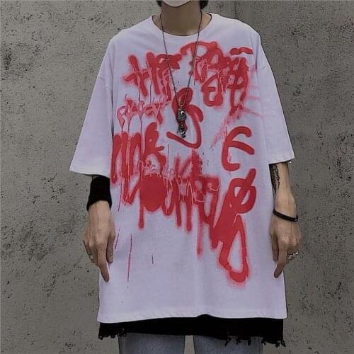 Graffiti print oversized t shirt harajuku men t shirts white shirt hip hop graphic tees summer 2020 short sleeve couple clothes