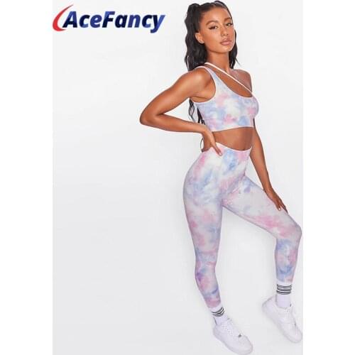 Acefancy Tie Dye Yoga Set Fitness Clothing Women Sexy Sport Bra Push Up Tummy Control Leggings Yoga Set Women Gym Clothes ZC4141
