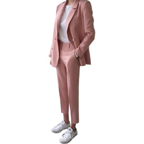 2 piece set women pink suit female fashion casual temperament British style lady office OL fall clothes for women
