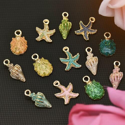 Nice Conch Sea Shell Charms Ocean Pendants Starfish Anklet Bracelet Necklace DIY Handmade Accessories Craft 10/13Pcs