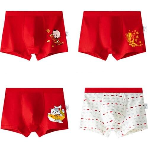 Red Boys Boxer Underwear Boxer Christmas Gift Kids Cotton Boy Underpanties Boys Clothes for 3 4 6 8 10 12 14 Years Old OKU203034