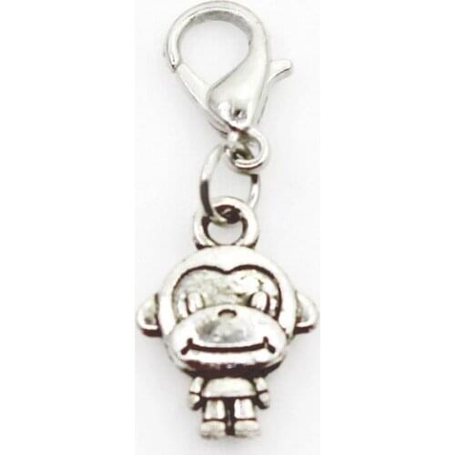 Hot Selling 20pcs/lot Monkey Dangle Charms Lobster Clasp DIY Bracelet Necklace Pendants Jewelry Hanging Charms