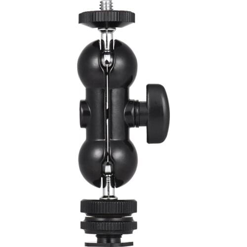 Multi-Function Double Ballhead Bracket Magic Arm Ballhead with Cold Shoe Mount 1/4" Screw for Monitor LED Video Light