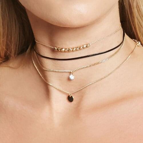 Bohemian Multi-layer Geometric Choker Necklace Charming Gold Silver Color Chain Pendant Accessories Exquisite Women Jewelry Gift