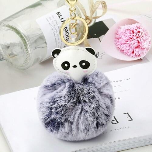 Fashion Fluffy Faux Rabbit Fur Ball Panda Keychain Women Cute Pom Pom Fur Key Ring Trinket Pompom Bag Charms Key Holder EH863