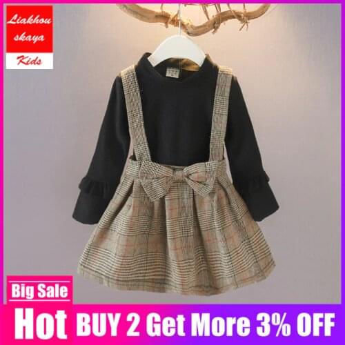 2019 Fashion Knitted Toddler Girls Winter Dress Plaid Long Sleeve Coat Princess Costume For Girls Costumes Kids Princess Dress