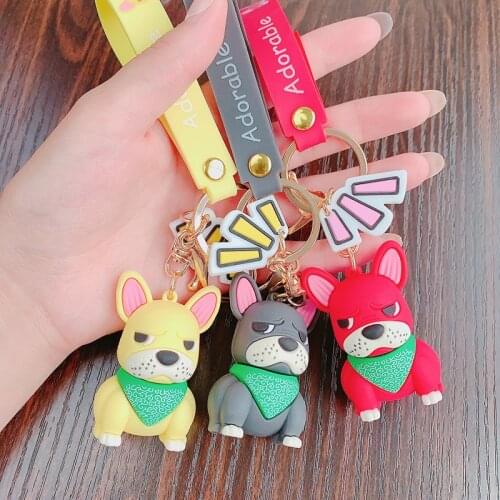 Fashion Resin French Bulldog Keychain PU Leather Dog Keychains for Women Bag Jewelry Trinket Mens Car Key Ring Key Chain Gifts