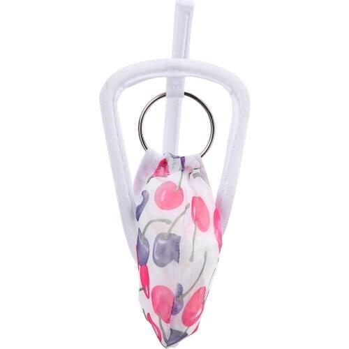 Mens Bulge Pouch Lingerie Panties for Sex Erotic Underwear Cherry Leopard Print Strapless C-string Briefs O-ring for Honeymoon