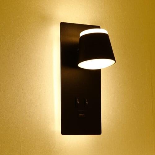 Led Wall Lamp with Switch and Usb Interface Nordic Bedroom Bedside Lamp Hotel Guest Room Study Hotel
